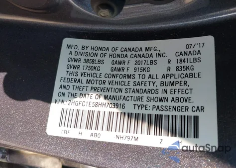 2017 Honda Civic Si z USA, uszkodzony, nr VIN 2HGFC1E58HH703916